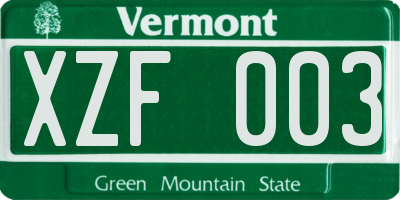 VT license plate XZF003