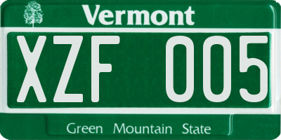 VT license plate XZF005