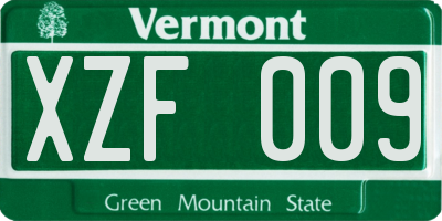 VT license plate XZF009