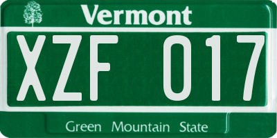 VT license plate XZF017