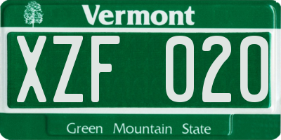 VT license plate XZF020