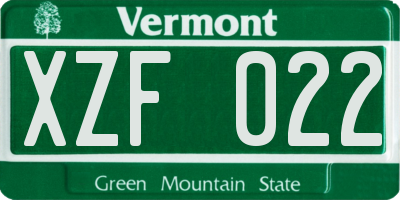 VT license plate XZF022