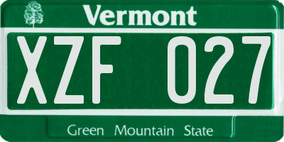 VT license plate XZF027