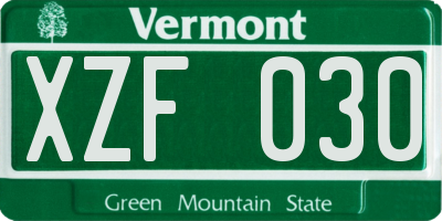 VT license plate XZF030