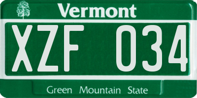 VT license plate XZF034