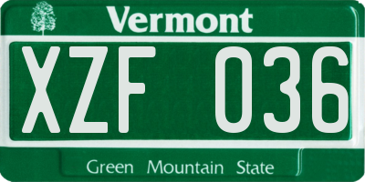 VT license plate XZF036