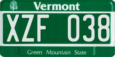 VT license plate XZF038
