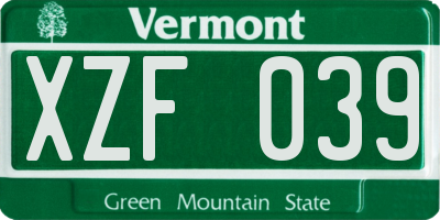 VT license plate XZF039