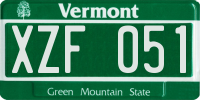 VT license plate XZF051