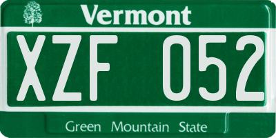 VT license plate XZF052