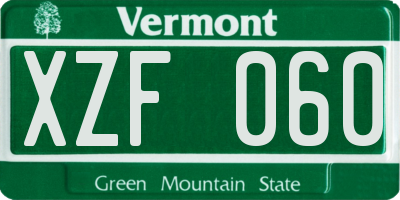 VT license plate XZF060