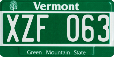 VT license plate XZF063