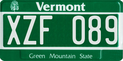 VT license plate XZF089