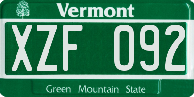 VT license plate XZF092