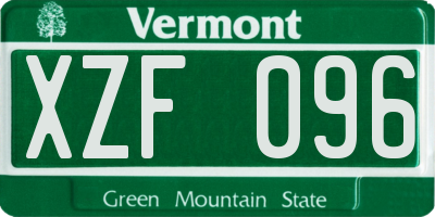 VT license plate XZF096