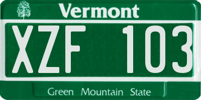 VT license plate XZF103