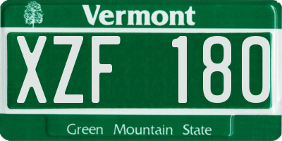 VT license plate XZF180