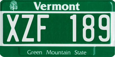 VT license plate XZF189