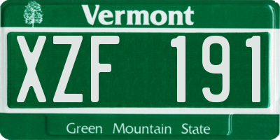 VT license plate XZF191