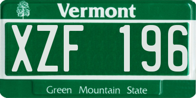 VT license plate XZF196