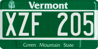 VT license plate XZF205