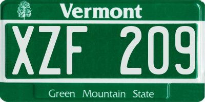 VT license plate XZF209