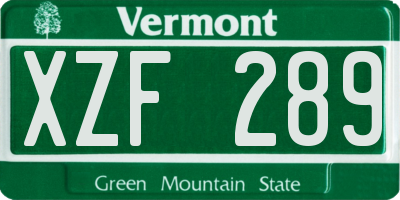 VT license plate XZF289