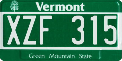 VT license plate XZF315