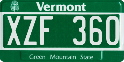 VT license plate XZF360