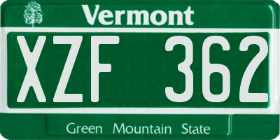 VT license plate XZF362