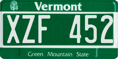 VT license plate XZF452