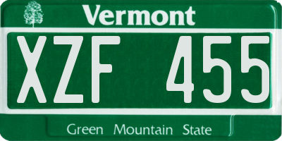 VT license plate XZF455
