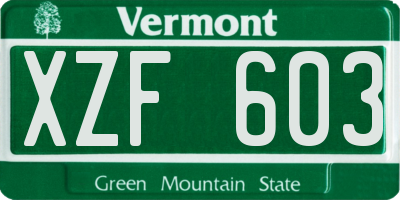 VT license plate XZF603