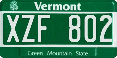 VT license plate XZF802