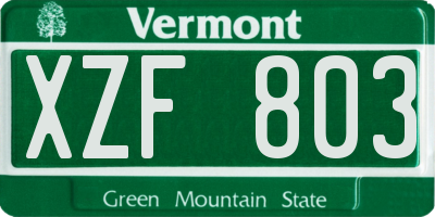 VT license plate XZF803