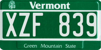VT license plate XZF839