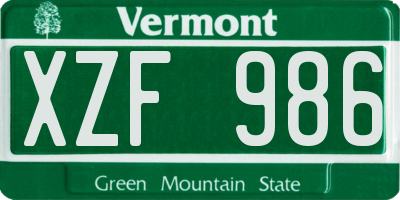 VT license plate XZF986