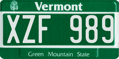 VT license plate XZF989