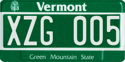 VT license plate XZG005