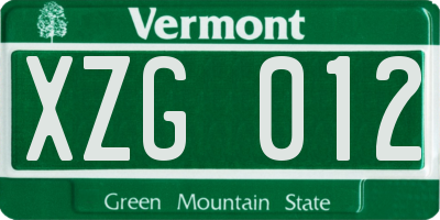 VT license plate XZG012