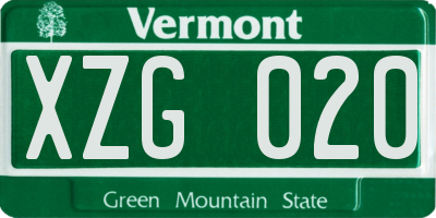 VT license plate XZG020