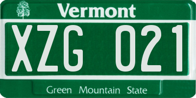 VT license plate XZG021
