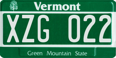 VT license plate XZG022