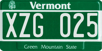 VT license plate XZG025