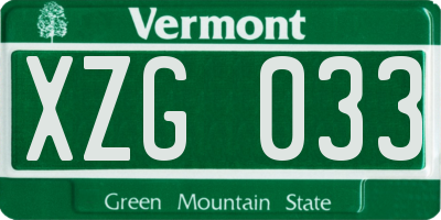 VT license plate XZG033
