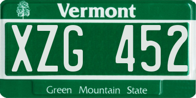VT license plate XZG452
