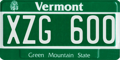 VT license plate XZG600