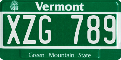 VT license plate XZG789