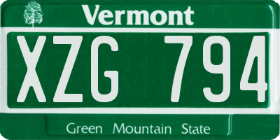 VT license plate XZG794