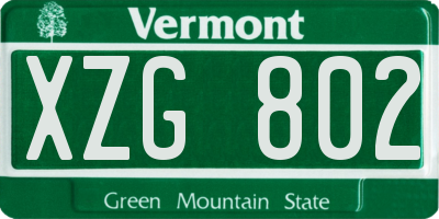 VT license plate XZG802